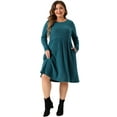 thumbnail image 3 of DARING DIVA Plus Size Round Neck Long Sleeve Casual Knit Dress 2X Peacock Blue, 3 of 6