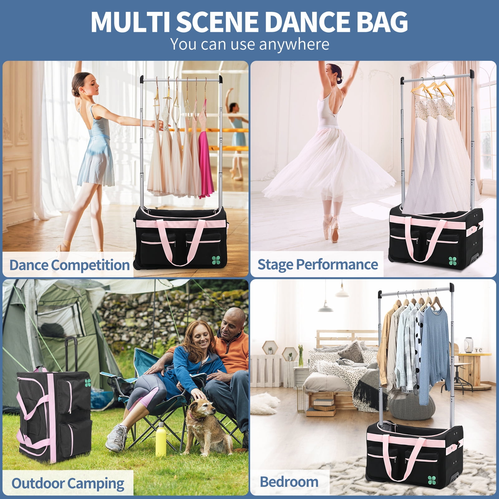 Slsy 28 Dance Bag with Garment Rack Rolling Luggage for Travel Competition Shows Walmart