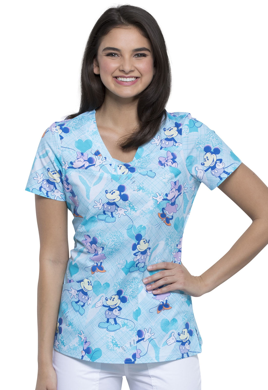 Cherokee Tooniforms Plaid About You Shaped V-Neck Scrub Top 