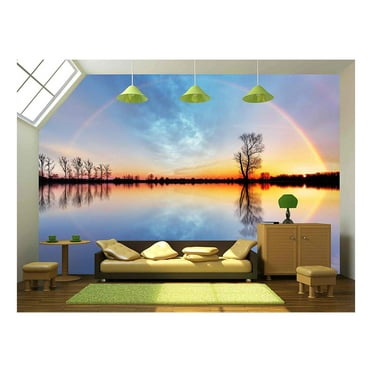 wall26 - Tree and Sun on Lake Sunrise - Removable Wall Mural | Self-Adhesive Large Wallpaper - 66x96 inches