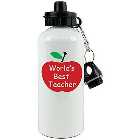 World's Best Teacher White Aluminum Water Bottle, 20-Ounce (600 ML) Sport Water Bottle with Sports Top,