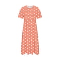 thumbnail image 4 of Women's Classic Polka Dot Midi Dress Short Sleeve Round Neck A-Line Sundress Loose Fit Casual Summer Vacation Beach Office Daily Wear Flattering Work Dress, 4 of 5