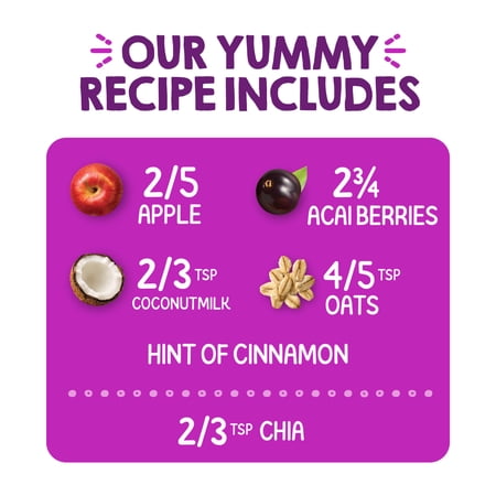 HAPPY TOT, STAGE 4 BABY FOOD, APPLES, ACAI, COCONUTMILK OAT, CINNAMON & CHIA, 4 OZ POUCH