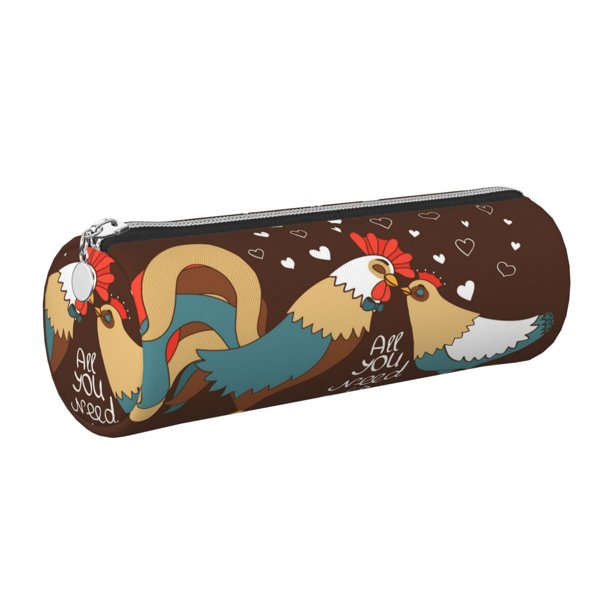 Easygdp Rooster And Chicken para Estuche de Lápices Cilíndrico de Cuero con Cremallera, Organizador de Lápices de Cuero para Escuela, Oficina y Viajes