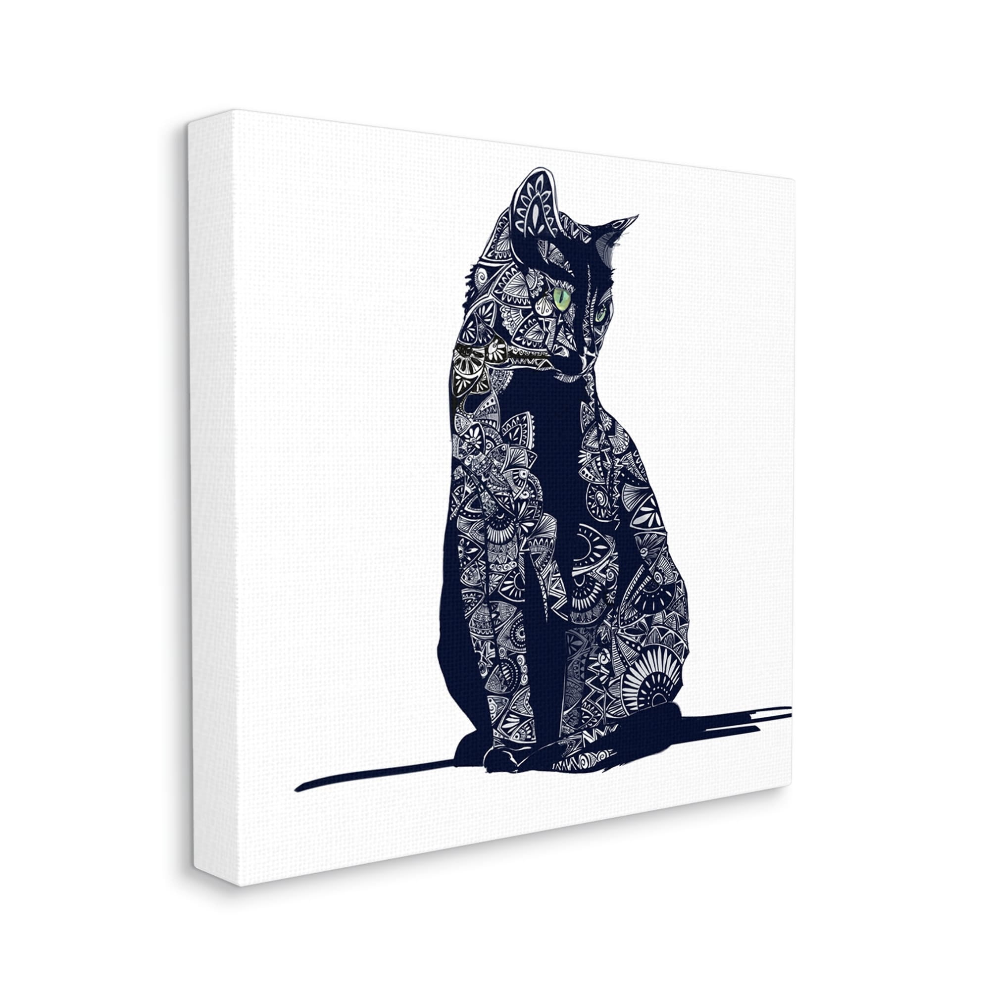 Stupell Industries Fractal Patterned Black Cat Animals & Insects Painting Gallery Wrapped Canvas Print Wall Art
