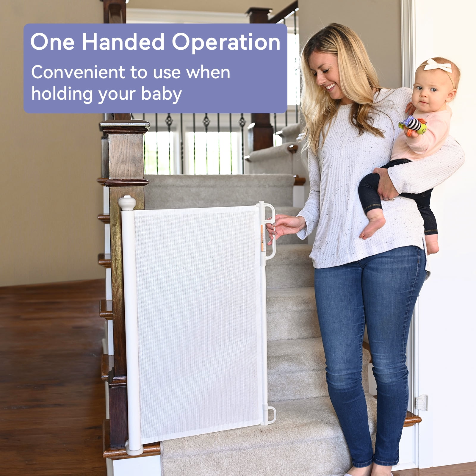 Momcozy Baby Gate, Retractable, 33" Tall, Extends 71" Wide, Child Safety Gate for Stairs, Doorways, Hallways