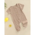 thumbnail image 3 of Baby Girl's Romper, Short Sleeve Half Button Plaid Printed One Piece Jumpsuit, 3 of 7