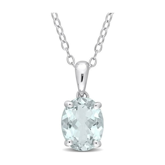 1.50 Carat (Ctw) Light Aquamarine Solitaire Oval Pendant Necklace in Sterling Silver with Chain for Women
