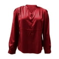 thumbnail image 4 of Dazajoo Womens Business Casual Tops Dressy Work Long Sleeve Shirts Cute Silk Satin V Neck Blouses,Red,XL, 4 of 9