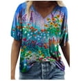 thumbnail image 2 of Puntoco - Camiseta de manga corta suelta con cuello en V y estampado informal para mujer Puntoco Puntoco-5170, 2 of 4