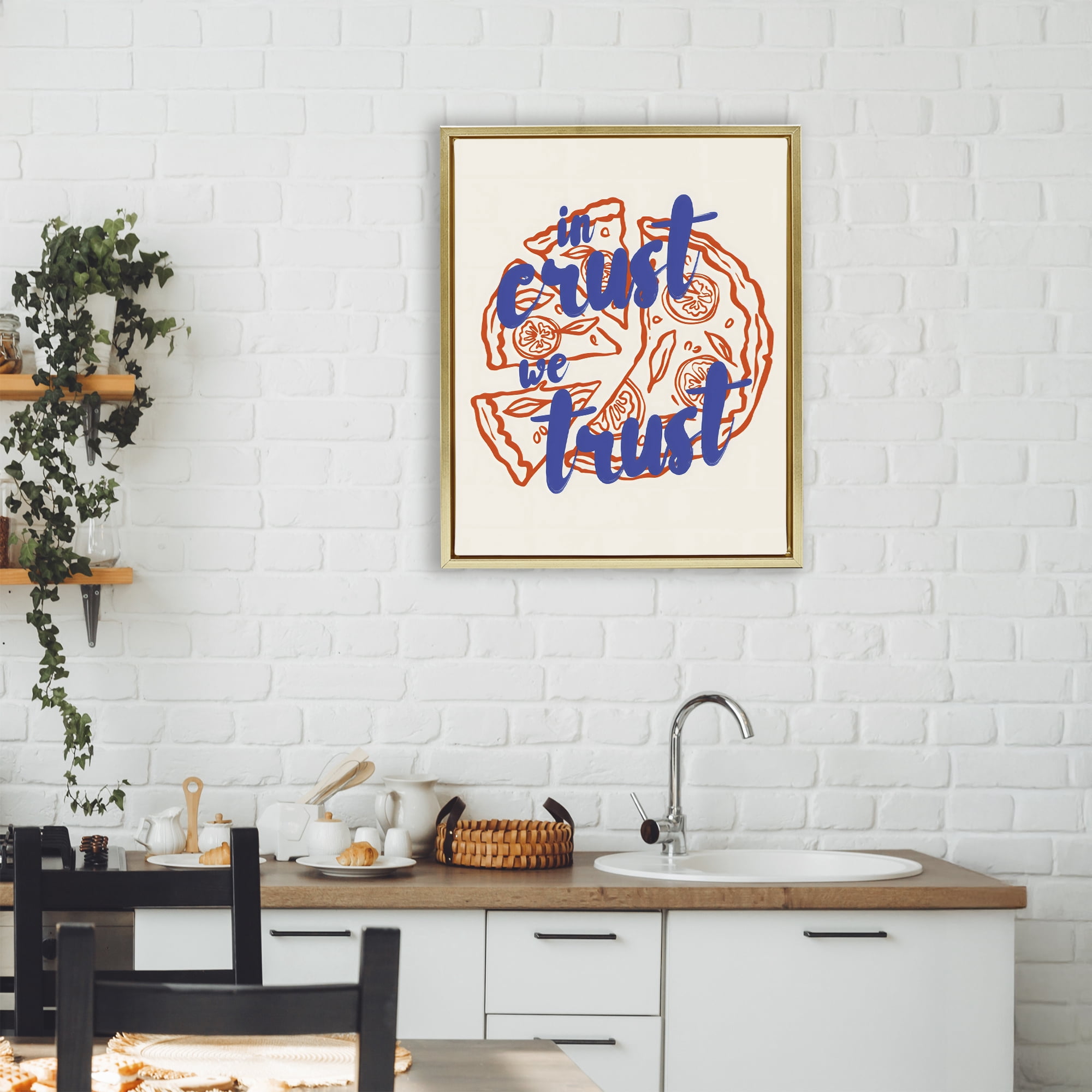 Stupell Industries In Crust We Trust Pizza Gold Framed Floater Canvas Wall Art, design by The Prints Vibe