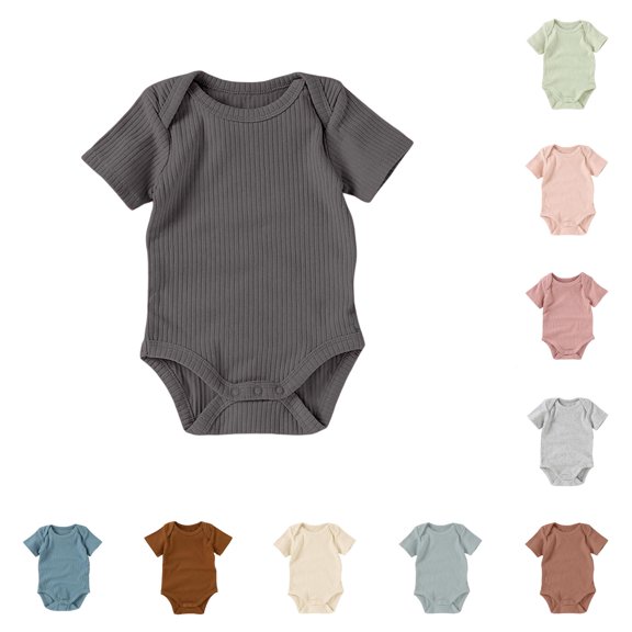 GobdXE Ribbed Short Sleeve Baby Solid Bodysuit Soft Cotton Snap Crotch Basic Onesie Size:18-24 Months