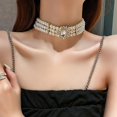 thumbnail image 2 of Gargantilla corta de perlas, collar con cadena, gargantilla multicapa, collares con colgante, fiesta de graduación para mujeres y niñas, 3 niveles, 2 of 5