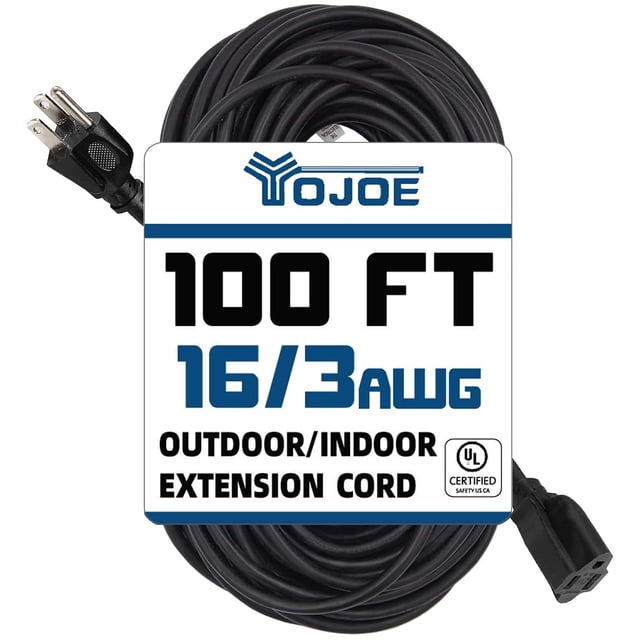Cable de extensión YOJOE de 100 pies, calibre 16, 10 A, para interiores y exteriores, negro
