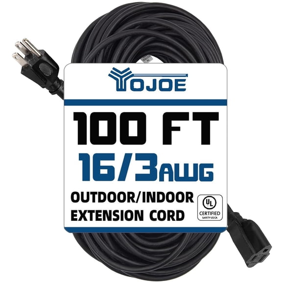 Cable de extensión YOJOE de 100 pies, calibre 16, 10 A, para interiores y exteriores, negro
