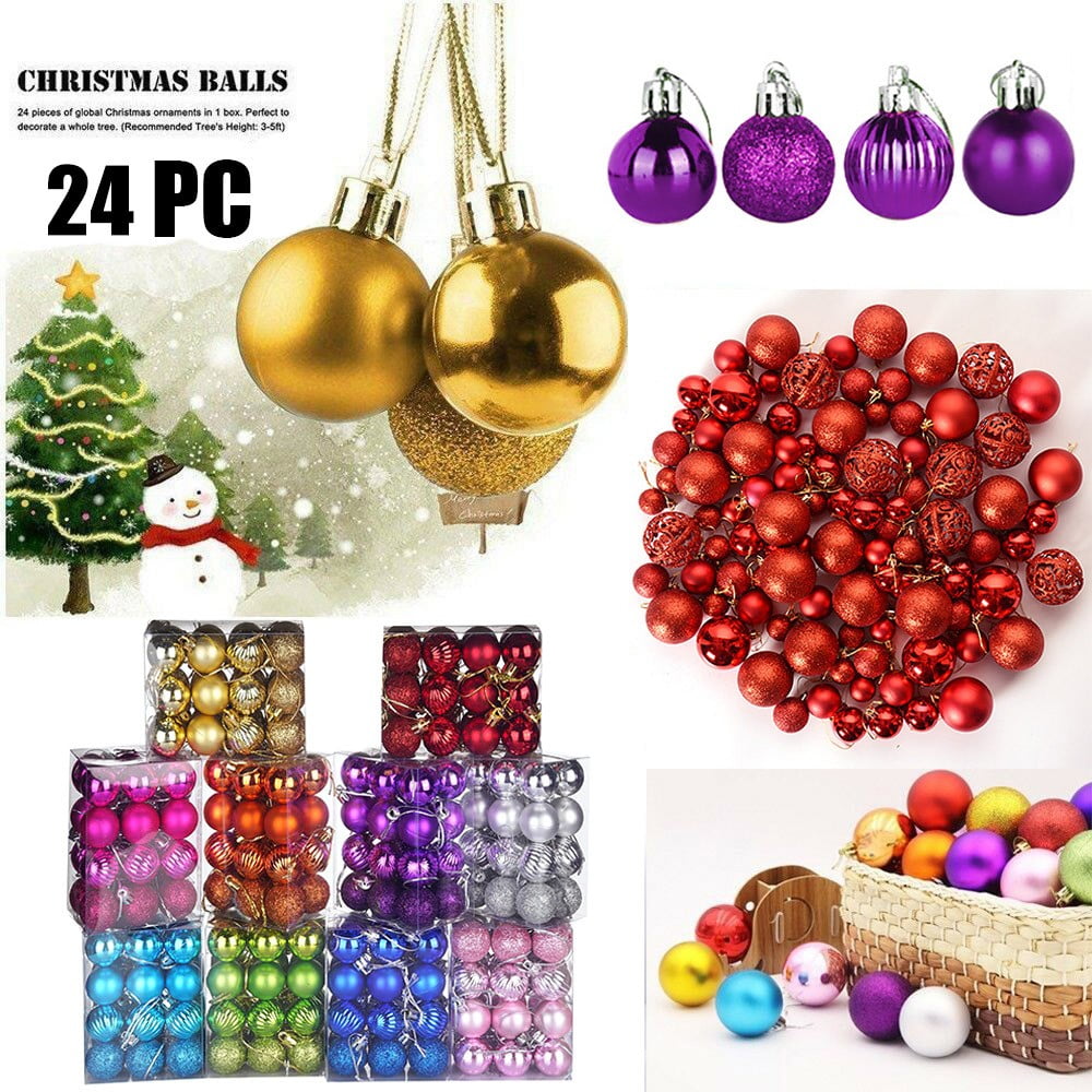 24pc Christmas Tree Ball Baubles Glitter Hanging Party Ornaments Home Cute Decor 