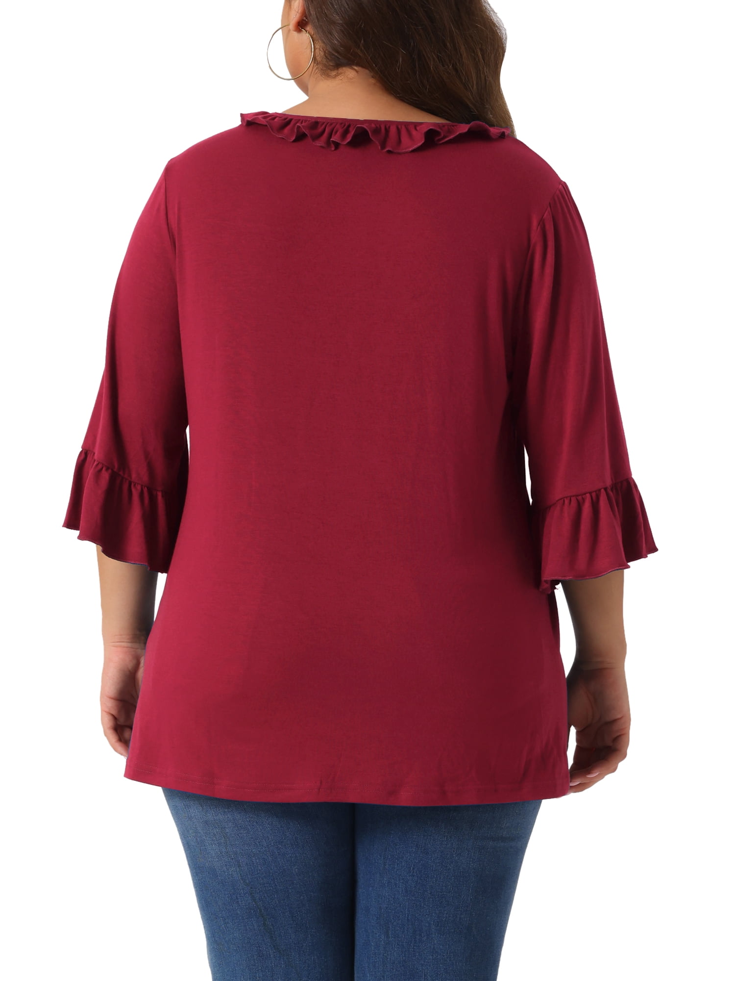 DARING DIVA Women's Plus Ruffle V Neck Tunic Dressy Top 2X Burgundy