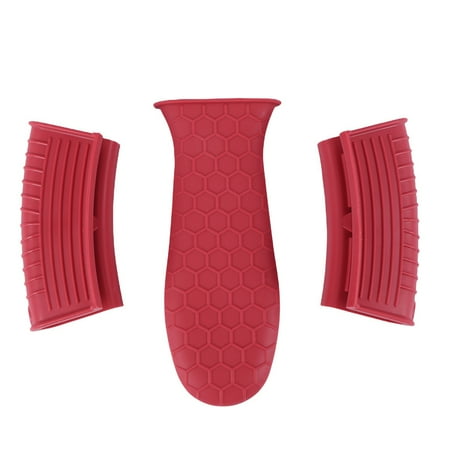 

3 Pack Silicone Hot Handle Holder Assist Handle Holder Cast Iron Skillet Handle Cover Pot Sleeve Grip Handle (Red)
