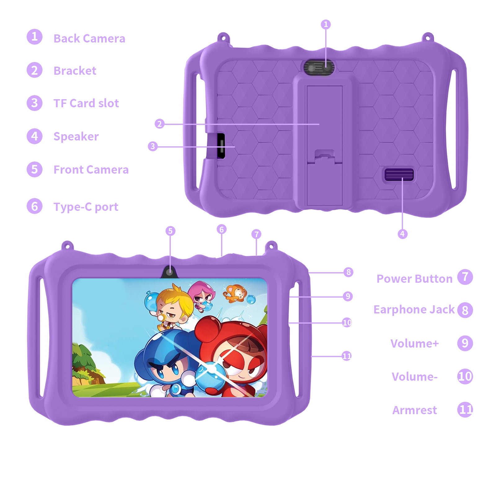 Kids Tablet, 7 inch Android 11 Tablet for Kids, 6(2+4) GB RAM 32GB ROM, Toddler Tablet with Bluetooth, GPS,WiFi,Parental Control, Dual Camera,Shockproof Case,Kids App Pre-Installed