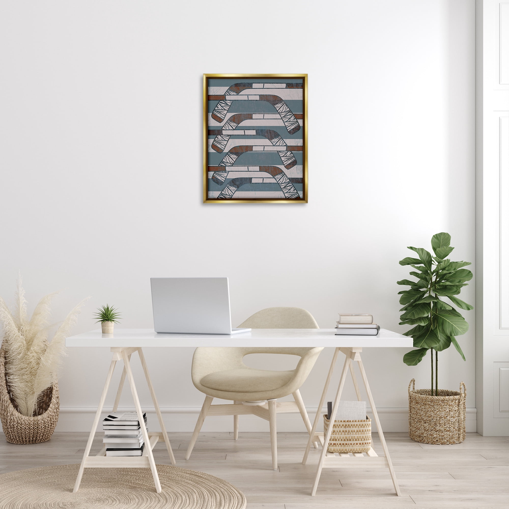 Stupell Industries Crossed Hockey Sticks Sports Painting Gold Floater Framed Canvas Art Print Wall Art, 25 x 31