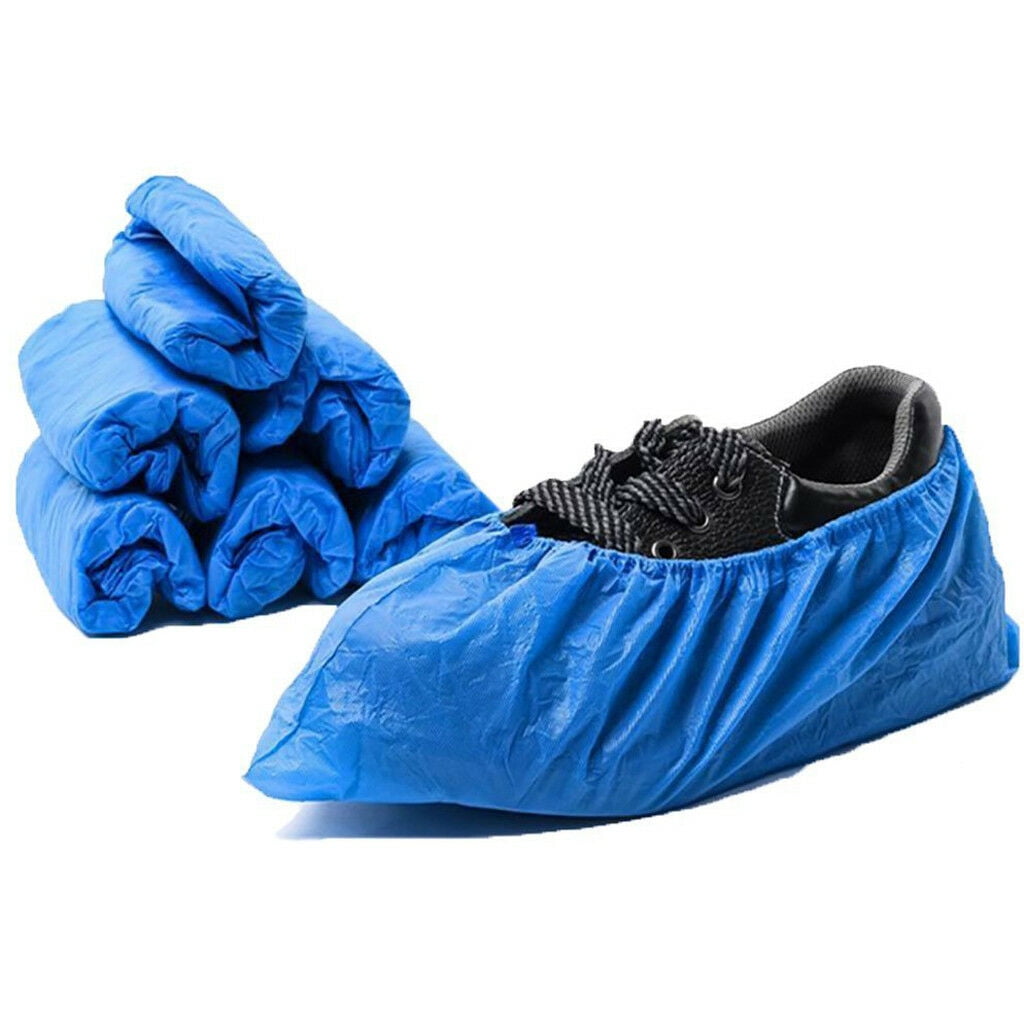 100Pcs Plastic Waterproof Disposable Shoe Covers Blue Overshoes Boot 