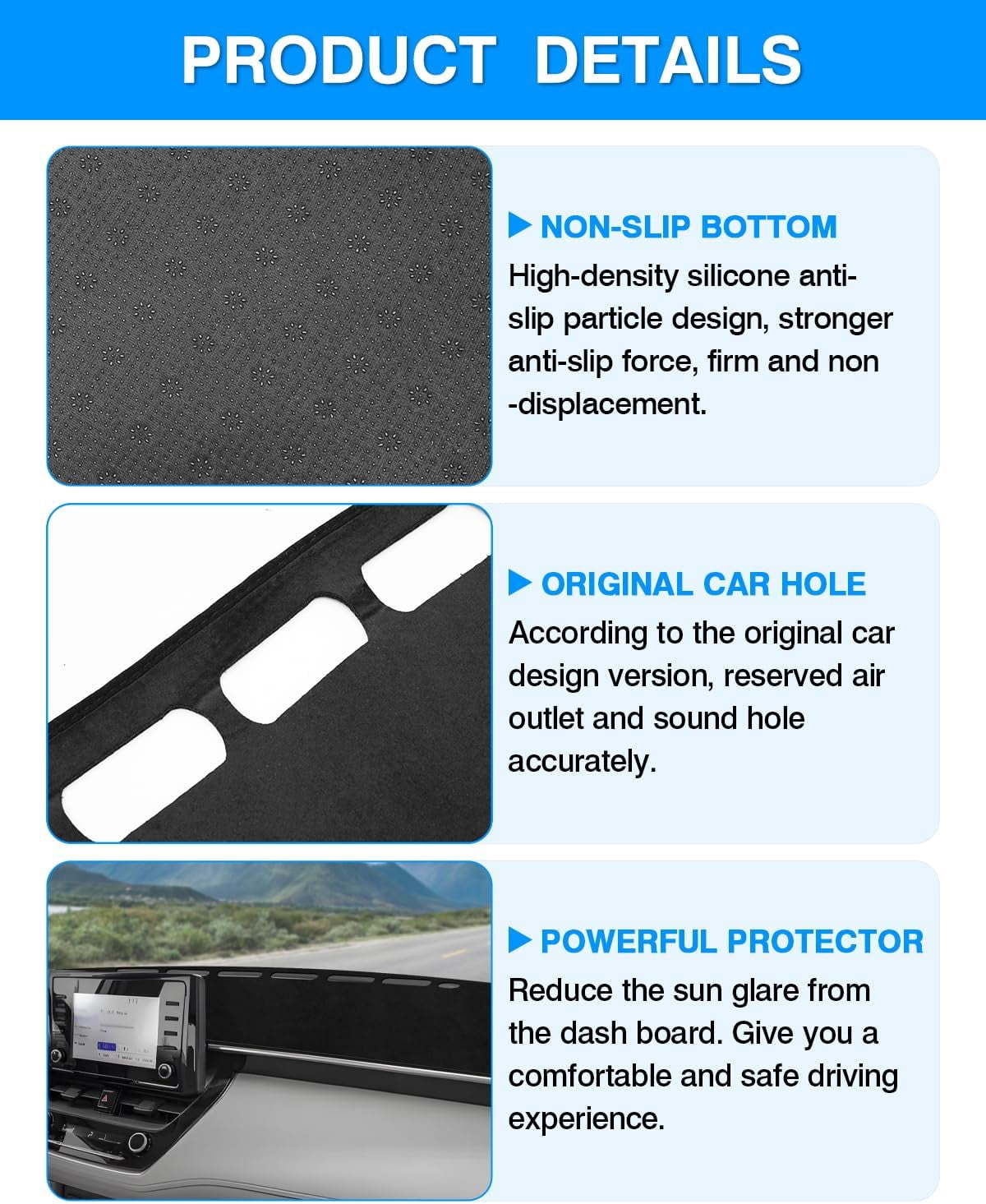 Canvcle Dashboard Cover Mat for Toyota Corolla Cross 2022-2025 Accessories Dash Cover Flannel Dash Mat Sunshade Glare UV Rays Protector