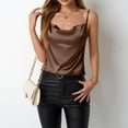 thumbnail image 2 of JULMCOMO Satin Tank Tops for Women Cowl Neck Ruched Spaghetti Strap Elegant Camisole Tops Sleeveless Casual Slim Fit Camisoles Brown S, 2 of 8