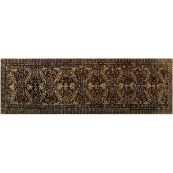 Semi Antique Ajer Green/Ivory Rug, 3'2" x 9'9"