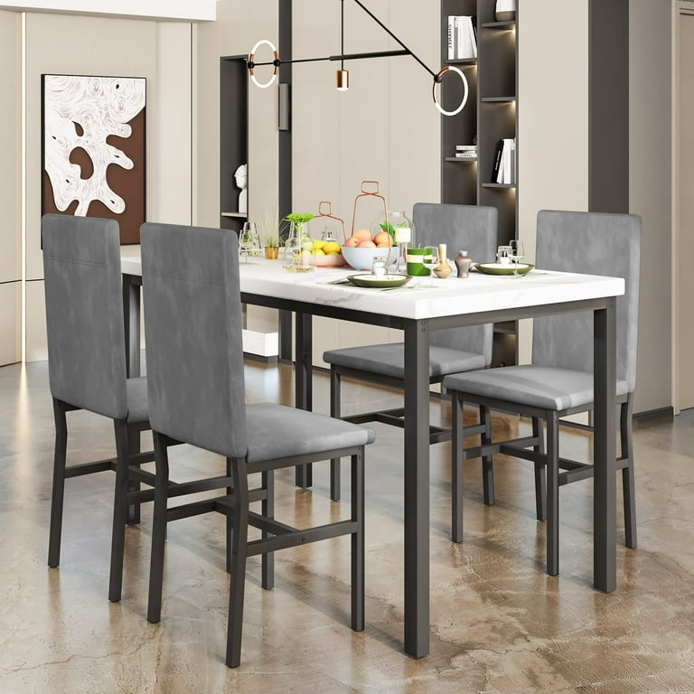 SYNGAR 5 Piece Dining Set, Modern Dining Table and Chairs Set for 4,  Kitchen Dining Table Set with Faux Marble Tabletop & 4 PU Leather  Upholstered