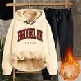 thumbnail image 2 of Women's Winter Pile Thickened Warm Solid Color Color Cardigan Sherbet Hooded Sweatshirt Jacket Pants Two Piece Set, 2 of 2
