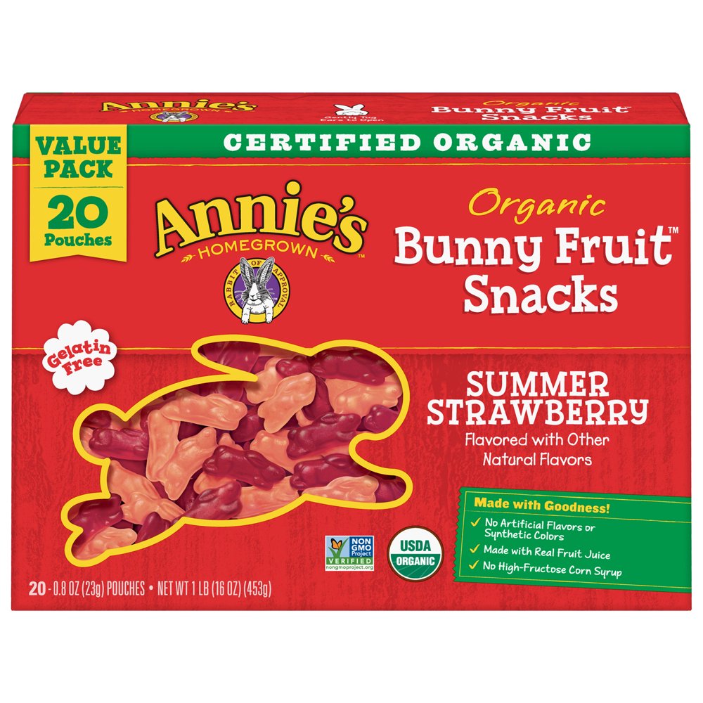 Annies Organic Bunny Fruit Snacks, Strawberry, 20 ct, 0.8 oz Walmart