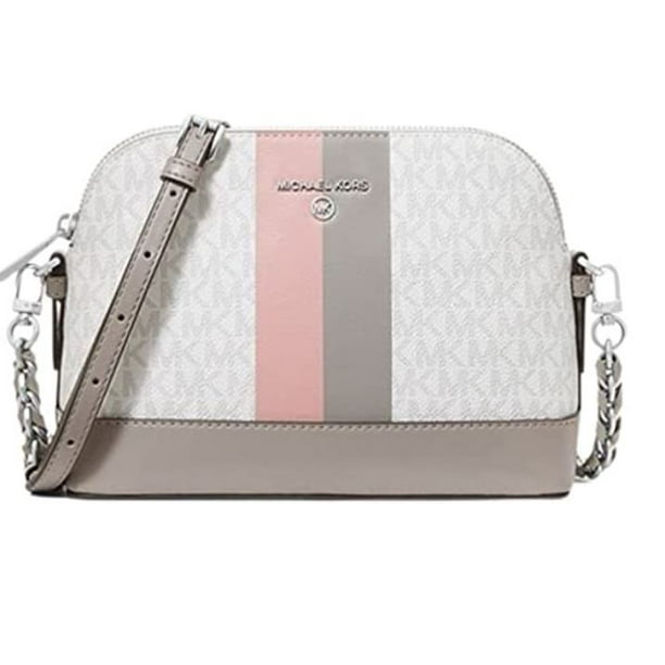 Michael Kors Womens Large Logo Stripe Dome Crossbody Bag (OPT/PGREY) MK
