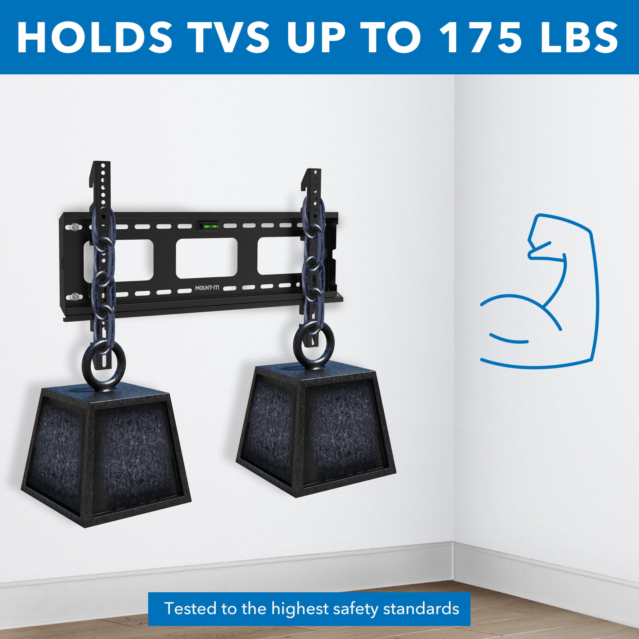 Mount-It! Low-Profile TV Wall Mount, Fits 37" to 80" TV's, 175 lbs. Capacity, Slim Design, Heavy Duty