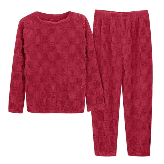 SHITINN Women's Solid Color Jacquard Flannel Warm And Cozy Set Winter Thick Warm Home Clothes Flannel Pajamas Juniors Pajama Flannel Womens Pajamas Linen Pajamas Women Set Womens Shorts Pajamas Top