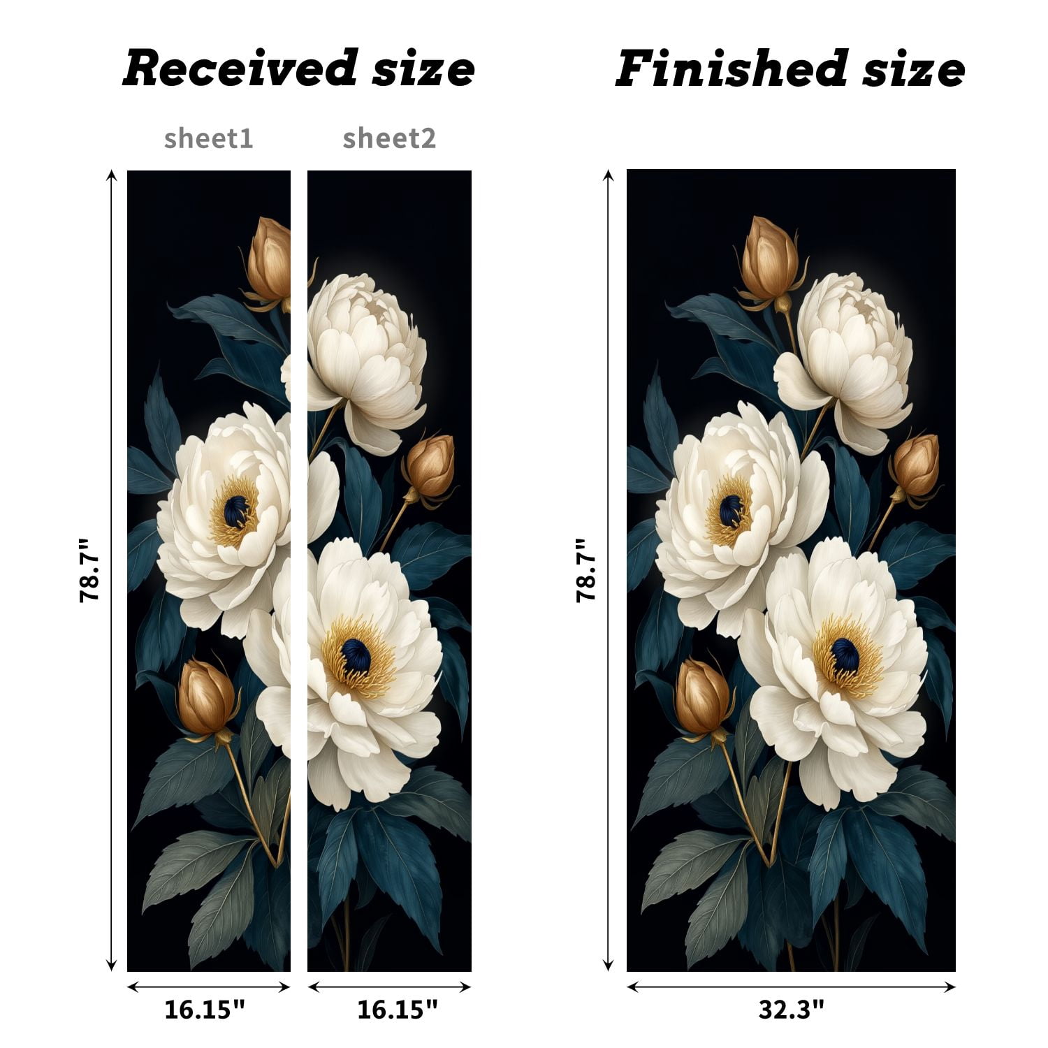 Self Adhesive Vinyl Refrigerator Wrap Set Vintage Botanical Artwork Elegant Peonies Door Mural Removable Fridge Sticker Peel and Stick&nbsp;Full Door Cover Decal Kitchen Bar Decor