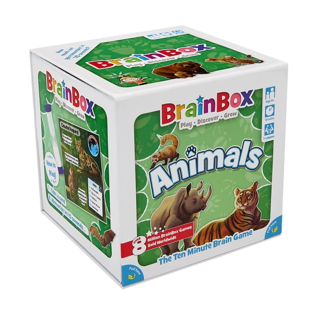 BrainBox Juego de cartas de animales: juego de memoria y observación, 55 tarjetas de escenas detalladas, juego de trivia familiar para niños y adultos, mayores de 8 años, 1+ jugadores, tiempo de juego