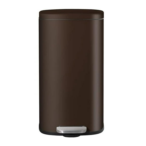 Trash Can, Stainless Steel Kitchen Garbage Can, Step Waste Bin with Hinged Lid and Removable Inner Bucket, Soft-Close, Dustbin for Bathroom Bedroom Living Room Home (Brown, 8 Gal)