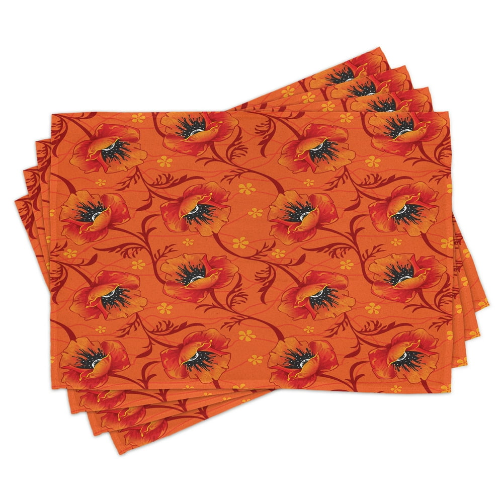 Orange Placemats Set of 4 Poppy Flower Series Blossoms Romance Bohemian