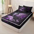 thumbnail image 2 of Homewish Vintage Hipple Skull Zipper Twin Comforter Sets with Fitted Sheet and 2 Pillowcases,Happy Halloween Zipper Bedding Set,Purple Rose Bed Set,Black Reversible,4pcs, 2 of 8
