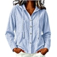 thumbnail image 3 of Teylalorva Women's Striped Hooded Button-Up Cardigan Long Sleeve UV Protection Casual Lightweight Denim Blouse Jacket Blue Size XL, 3 of 9