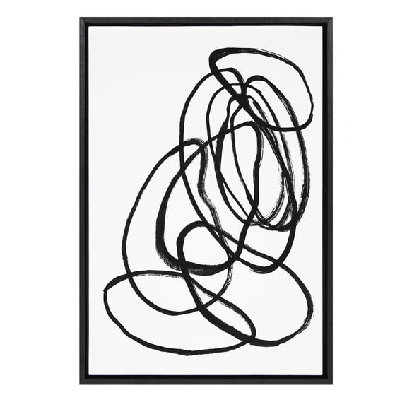 Kate and Laurel Sylvie Ring of Light 2 Framed Canvas Wall Art by Nikki Chu, 23x33 Black, Decorative Minimalist Abstract Art for Wall