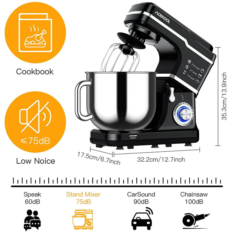 Biolomix Kitchen Electric Stand Mixer, 6-Speed Tilt-Head Food Mixer with  6.5-QT Stainless Steel Bowl, Dough Hook, Flat Beater, Whisk and Anti-Splash