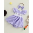 thumbnail image 4 of Qmyliery Baby Girls Easter Romper Dress Plaid Printed Flying Sleeve Round Neck Jumpsuit with Bow Headband 3 6 12 18 Months, 4 of 8