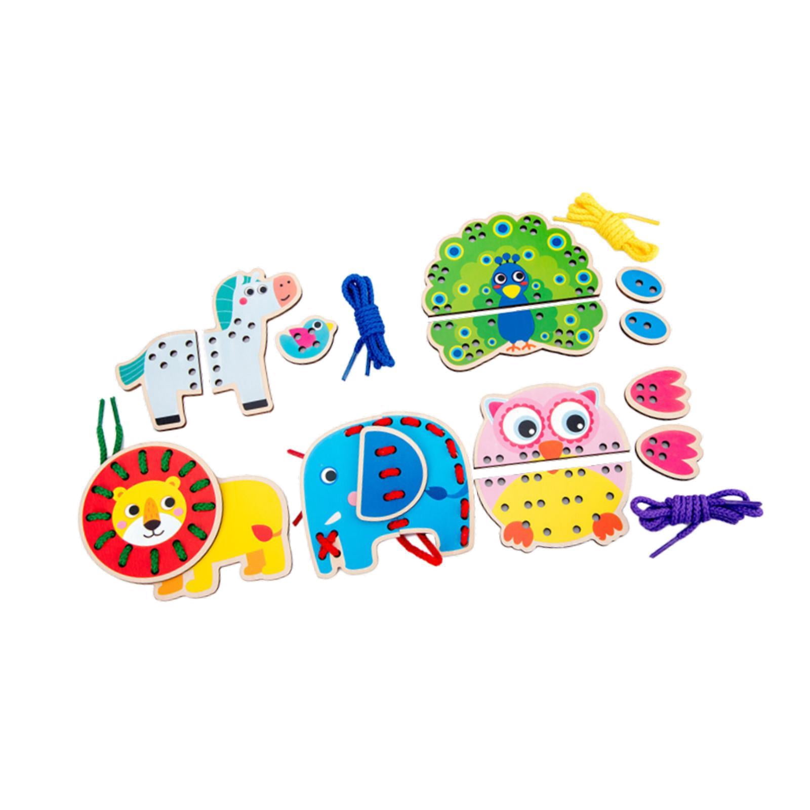 LeeQinersw Lacing Cards Gift for Boys Girls Early Development Threading Toys Sewing Kit Wildlife