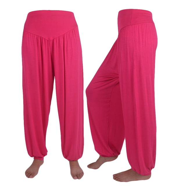 pantalones de baile deportivos de yoga suaves de algodón casual sueltos elásticos para mujer rosa fuerte / s