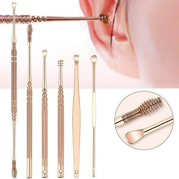 Lisbinx Stainless Steel Ear Pick 6-piece Set Rose Gold Ear Pick Ear Pick Spring Ear Pick for Home