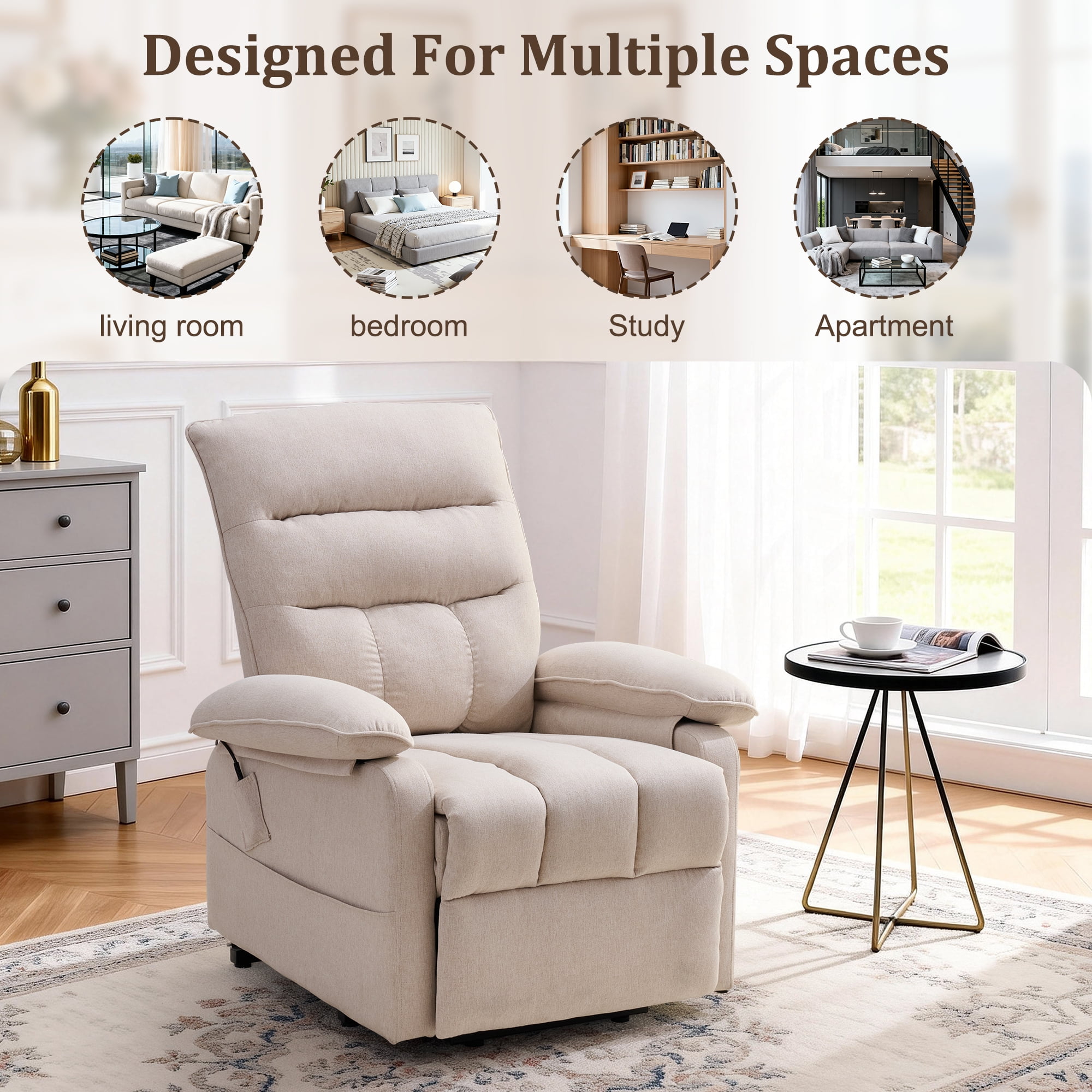 Korser Small Power Lift Recliner Chair for Elderly with Side Pockets Lift Chair for Small Spaces for Living Room,Linen,Khaki