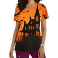 thumbnail image 2 of Yufatyle Short Sleeve V-Neck Halloween Scrub Tops with Pockets Nurse Shirts for Women Holiday Top Work UniformsOrange M, 2 of 5