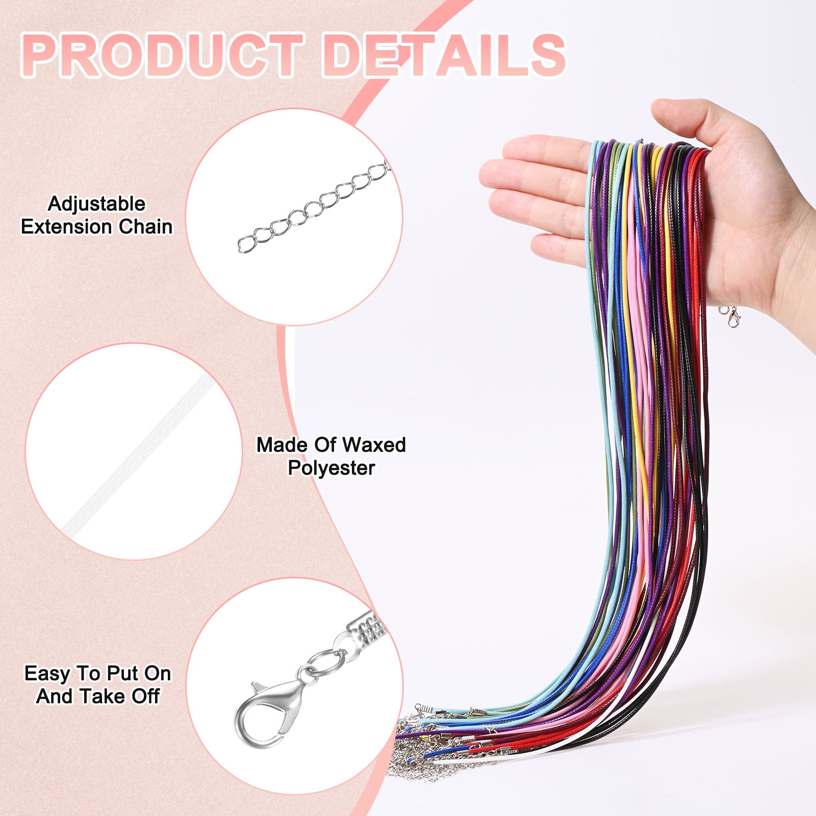 100 Pack 18" Waxed Necklace Cord, Bracelet Cord with Lobster Clasp 2mm Bulk Necklace String Rope for Pendants, Bracelets, Jewelry Making Supplies, DIY Beading Supplies[White]