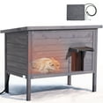 thumbnail image 3 of Insulated Heated Outdoor Cat House for Winter, Waterproof Wood Shelter with Heating Pad, PVC Door & Removable Roof Fits 1-3 Cats, 34"x21"x27", 3 of 11